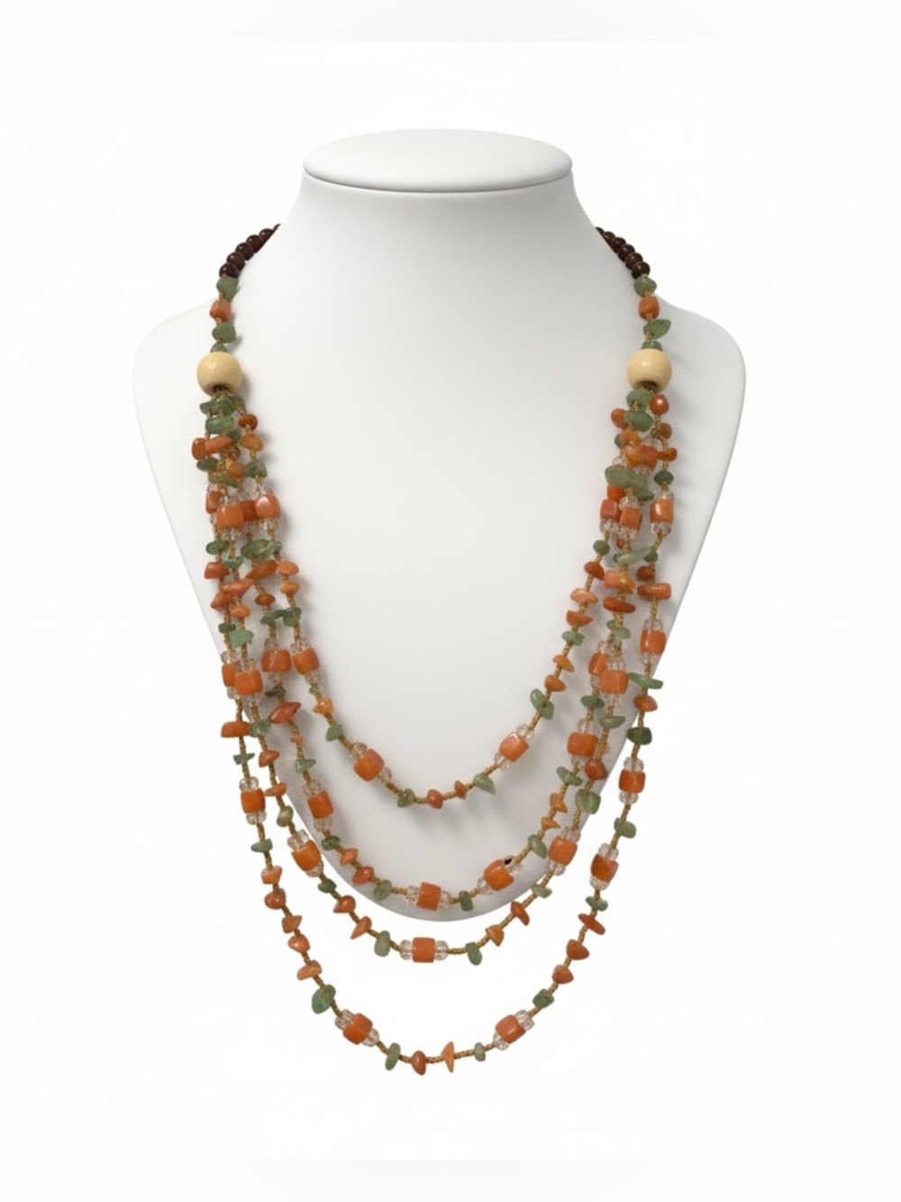 Multi-Strand Coral and Sea glass Green Beaded Women's Necklace Adjustable